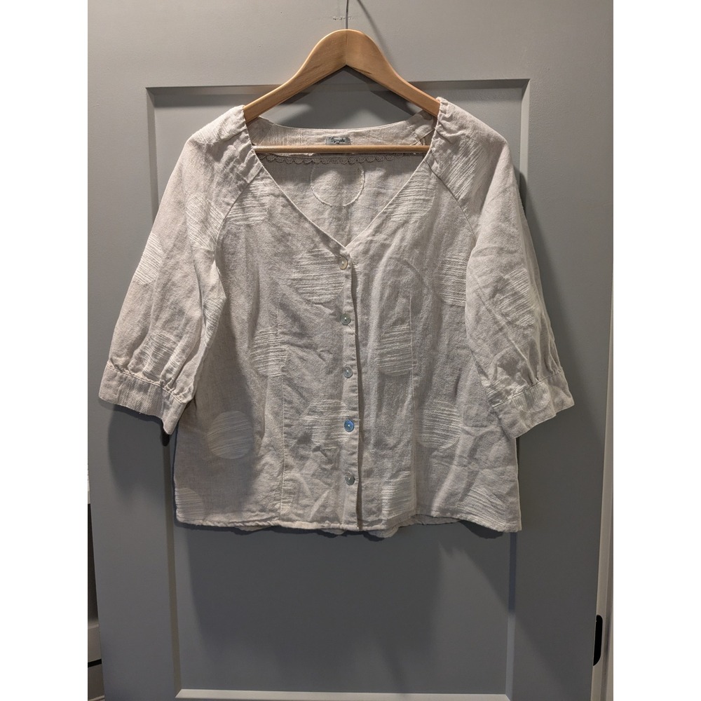 Sympli NYC Linen Blend Button‎ Down Blouse Top Textured Boho Casual S? Read